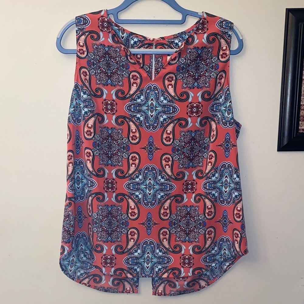 Verse Paisley Sleeveless Top - Pink and Blue